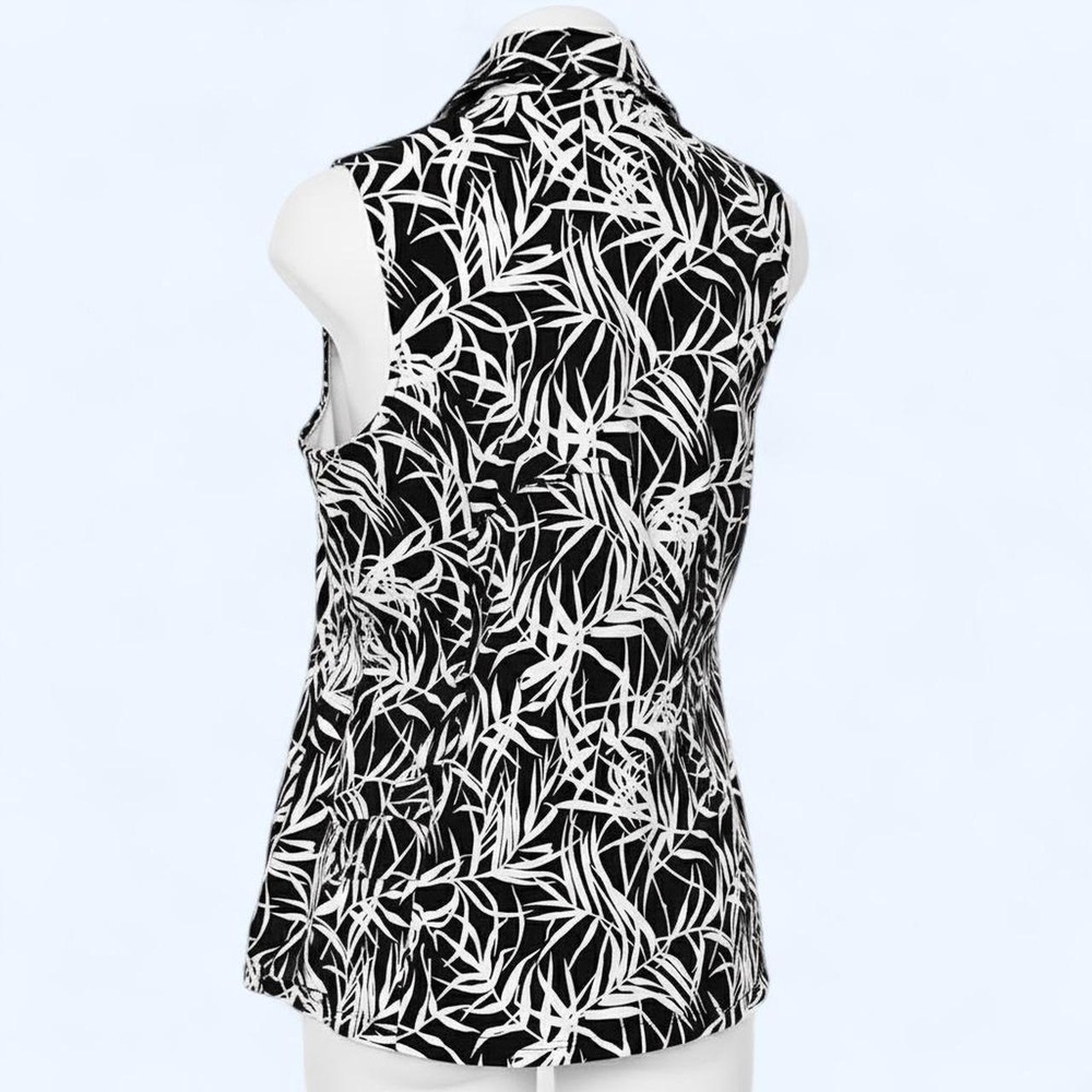 Kathy Che Black white leaf print blouse sleeveless top - Picture 2 of 8
